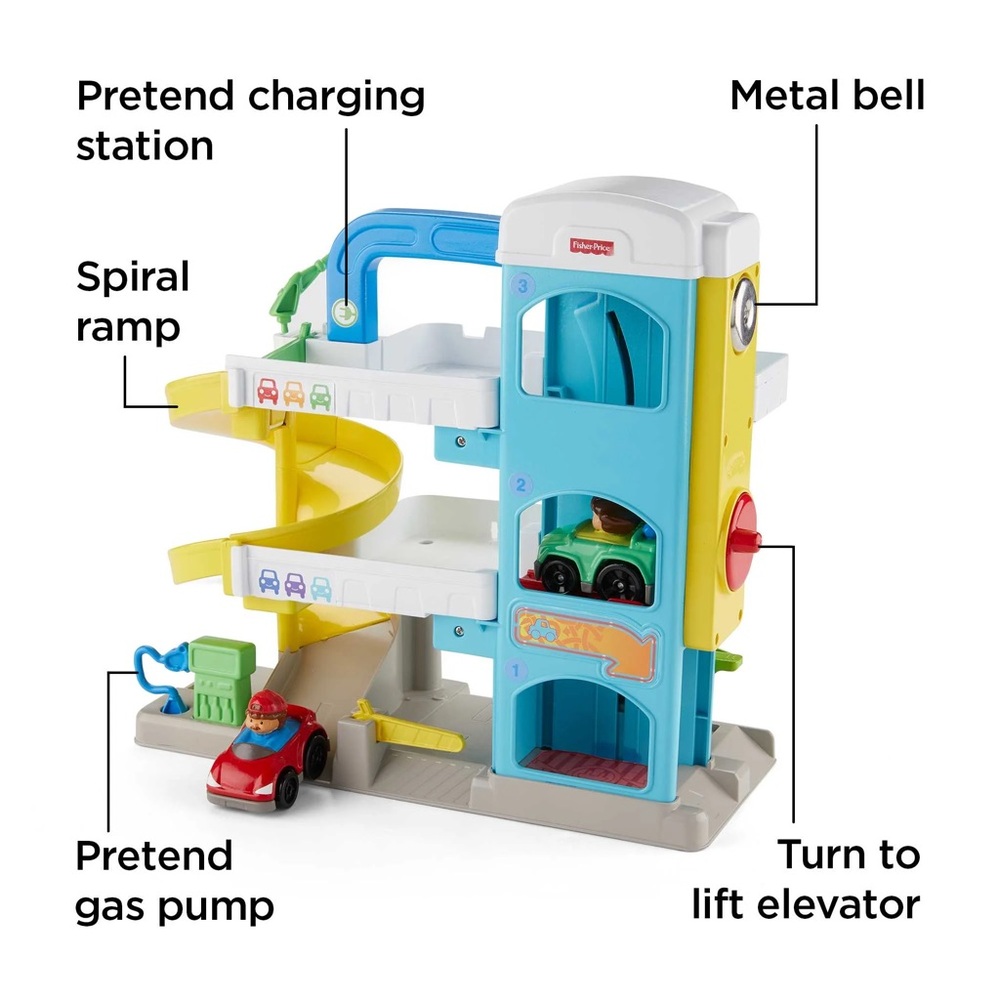 Fisher-Price Blue Yellow White Toy Parking Garage with Spiral Ramp